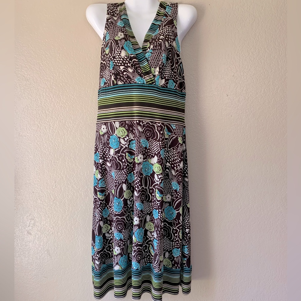 RABBIT RABBIT RABBIT Retro Y2K Floral Empire Waist Sleeveless Midi Dress Size 10 - Picture 2 of 7